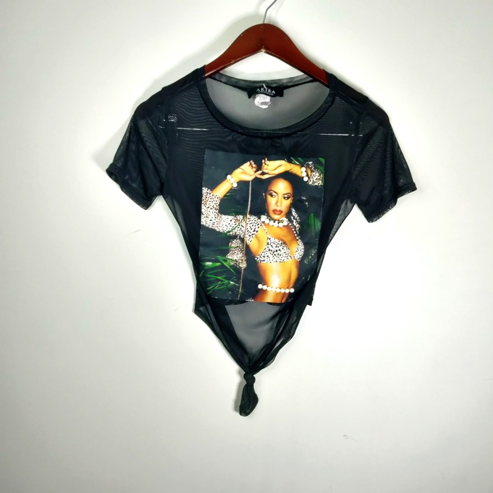 Aliyah Akira Sheer Beaded Pearls Pose Tie Crop Top S‎ Graphic Sexy Souvenir Sexy - Picture 2 of 11